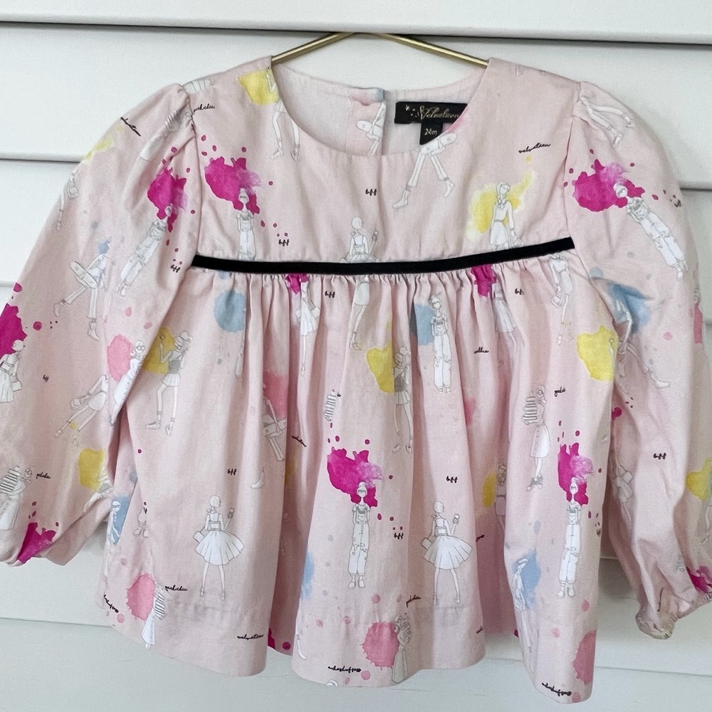 Velveteen Baby Girl Pink Blouse with Splash Design